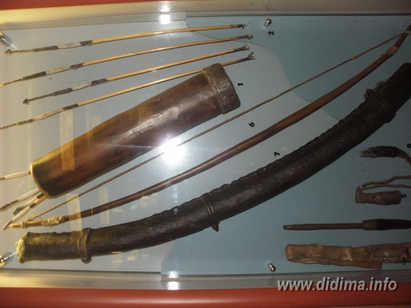 Traditional San bows and arrows displayed at the Didima Rock Art Centre