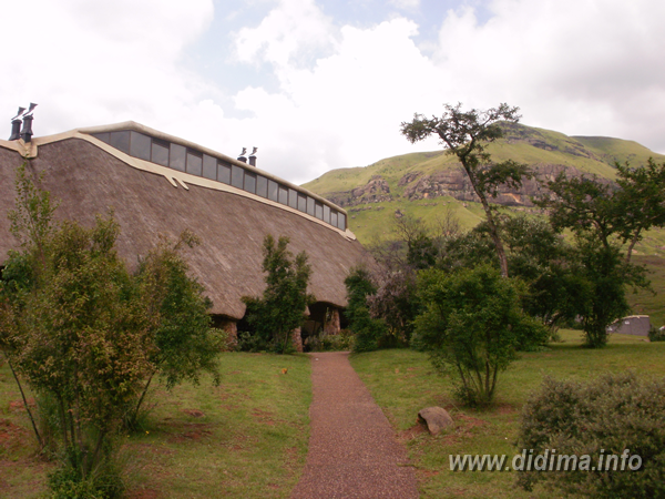 Pathway leading through the landscaped grounds at Didima Camp in the Drakensberg