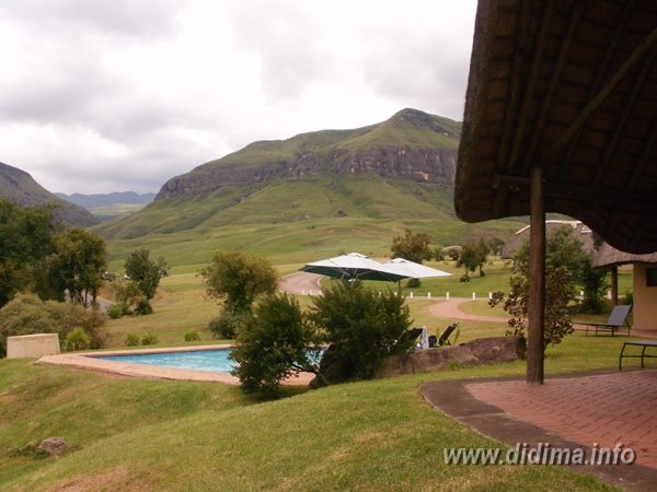 Swimming pool and panoramic Drakensberg views at Didima Camp