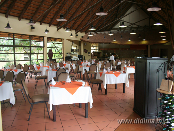 Restaurant dining area with mountain-style décor at Didima Camp
